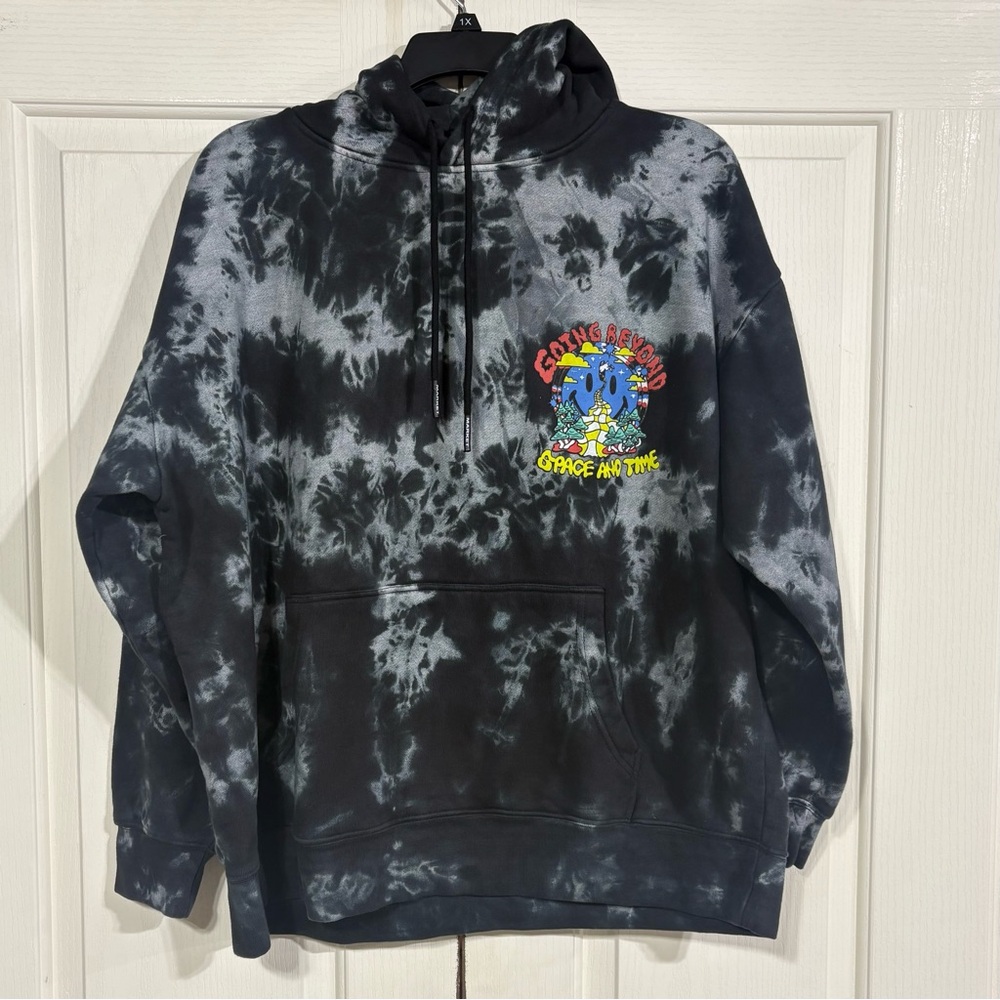 Market Smiley Tie Dye Pullover Hoodie Black Grey Going Beyond Space Size 2XL XXL
